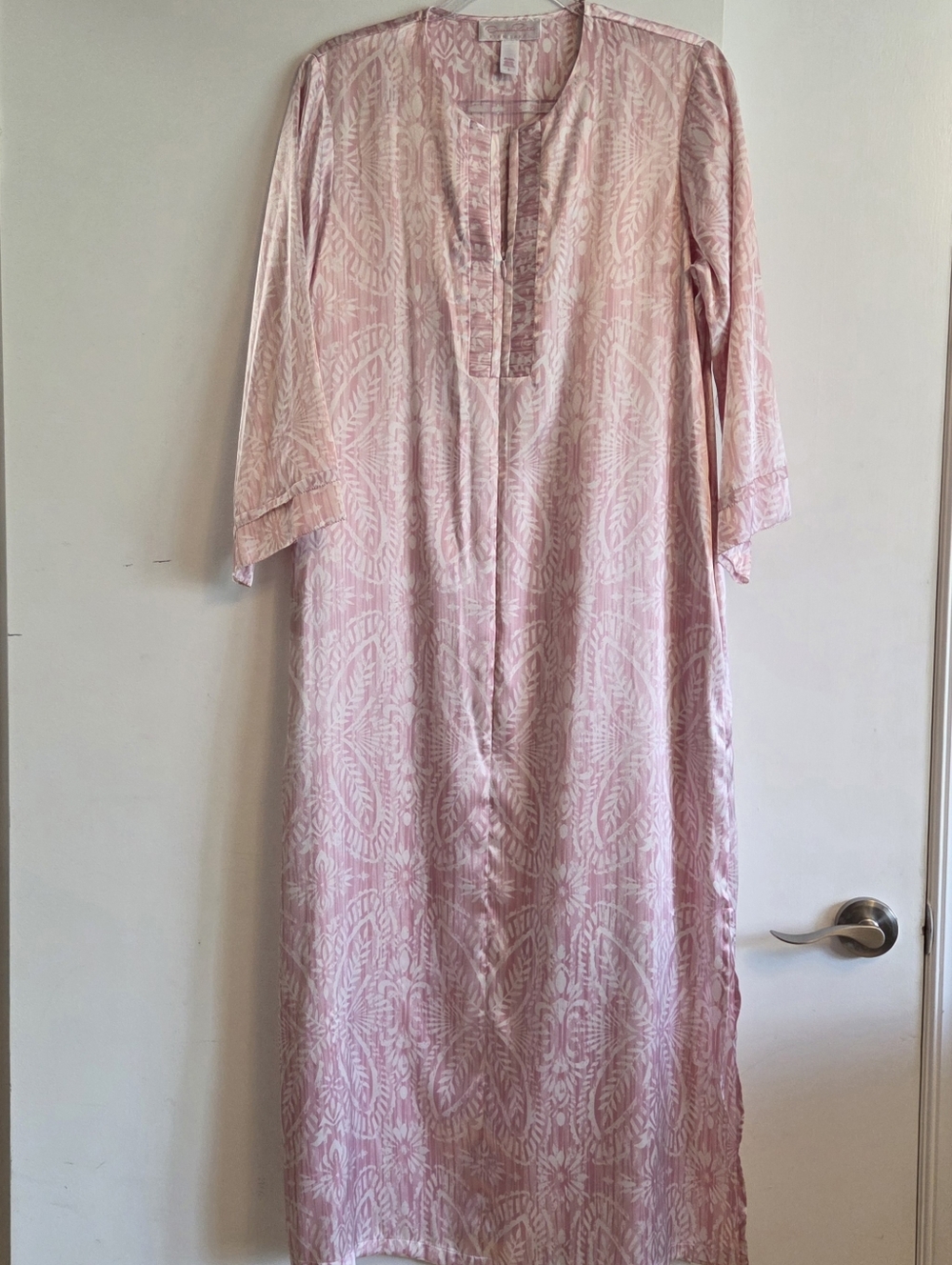 OSCAR DE LA RENTA Pink Label Pink White Satin Kaftan Small